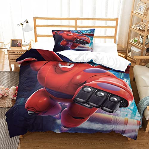 Baymax Cartoon Funda De Sábana con Funda De Almohada Juego De Cama para Niños por Baymax 3D...