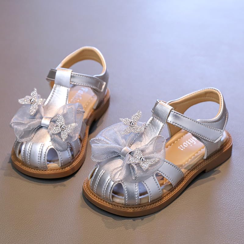 Toddler Girls Butterfly Bow Sandals Closed Toe Summer Dress Shoes Soft Flat Sandals3