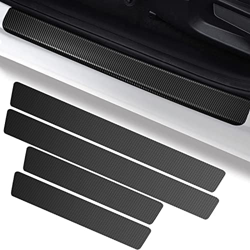 MAXMILO 4Pcs Car Door Sill Protector Reflective Carbon Fiber Leather