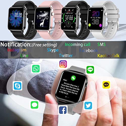 Smart Watch IP68 Waterproof 1.4 Inch Full Touch Fitness Trackers with Heart Rate Monitor Blood Oxygen Monitor Blood Pressure Monitor Notification Pedometer Sleep Monitor for Men Women (Black) - Thumbnail 4