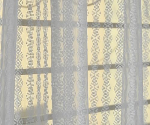 Image of FAB CASTLE Premium Sheer Net Curtain for Window 4 Feet | Transparent Net Fabric with Geometric Design | Pack of 1, White