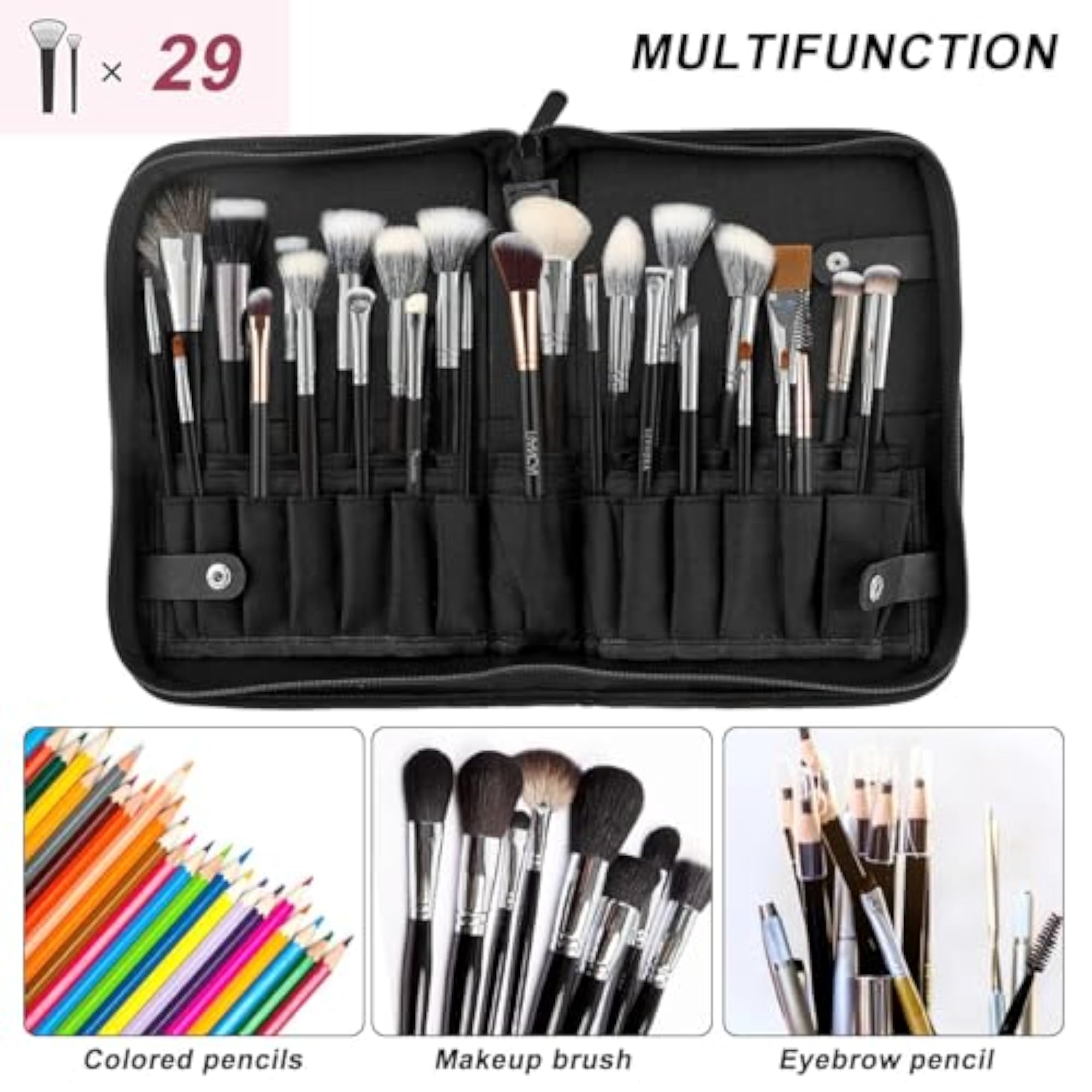 Professional Makeup Brush Pouch, 29-Slot Organizer