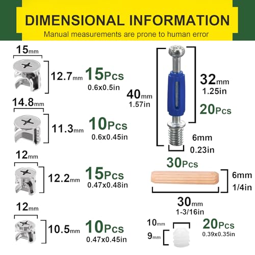 Tanbupu 120PCS Cam Locks for Furniture,3-in-1 Eccentric Hardware Wheels, Cam Lock Nuts and Cam Screws, Furniture Cam Lock Fasteners for Drawer Dresser Cabinet