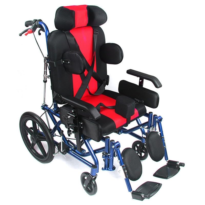 Silla de ruedas infantil, silla de ruedas pediátrica plegable y ligera, respaldo alto, reclinable, para niños discapacitados y postoperatorios