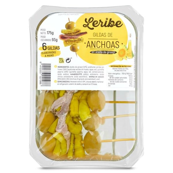 Gildas de anchoa en aceite de girasol Leribe bandeja 175 g