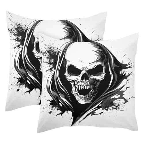 Housse de coussin velours tête de mort 50x50cm taie zombie lit