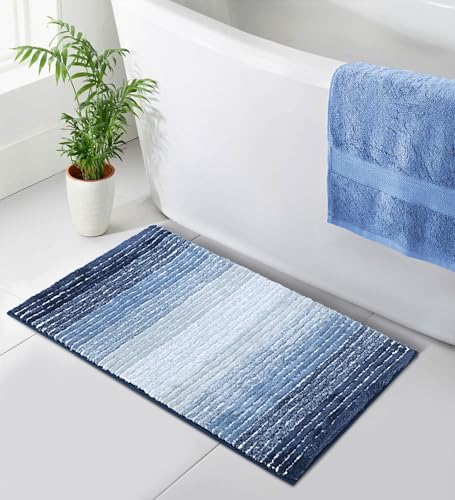Image of Obsessions Soft & Plush Bath Mat | Quick Dry, Stain & Skid Resistant | Luxuriously Soft, Long Lasting Color | TPR Latex Backing, Size 40x60 cm, Light Blue & Dark Blue