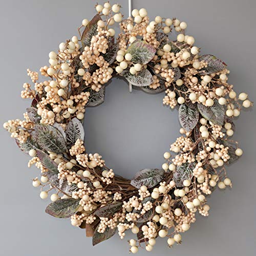 Idyllic Artificial Eucalyptus Leaf Wreath White Berries Greenery For Front Door Decor Outdoor Wall Decoration 18" #TOP2