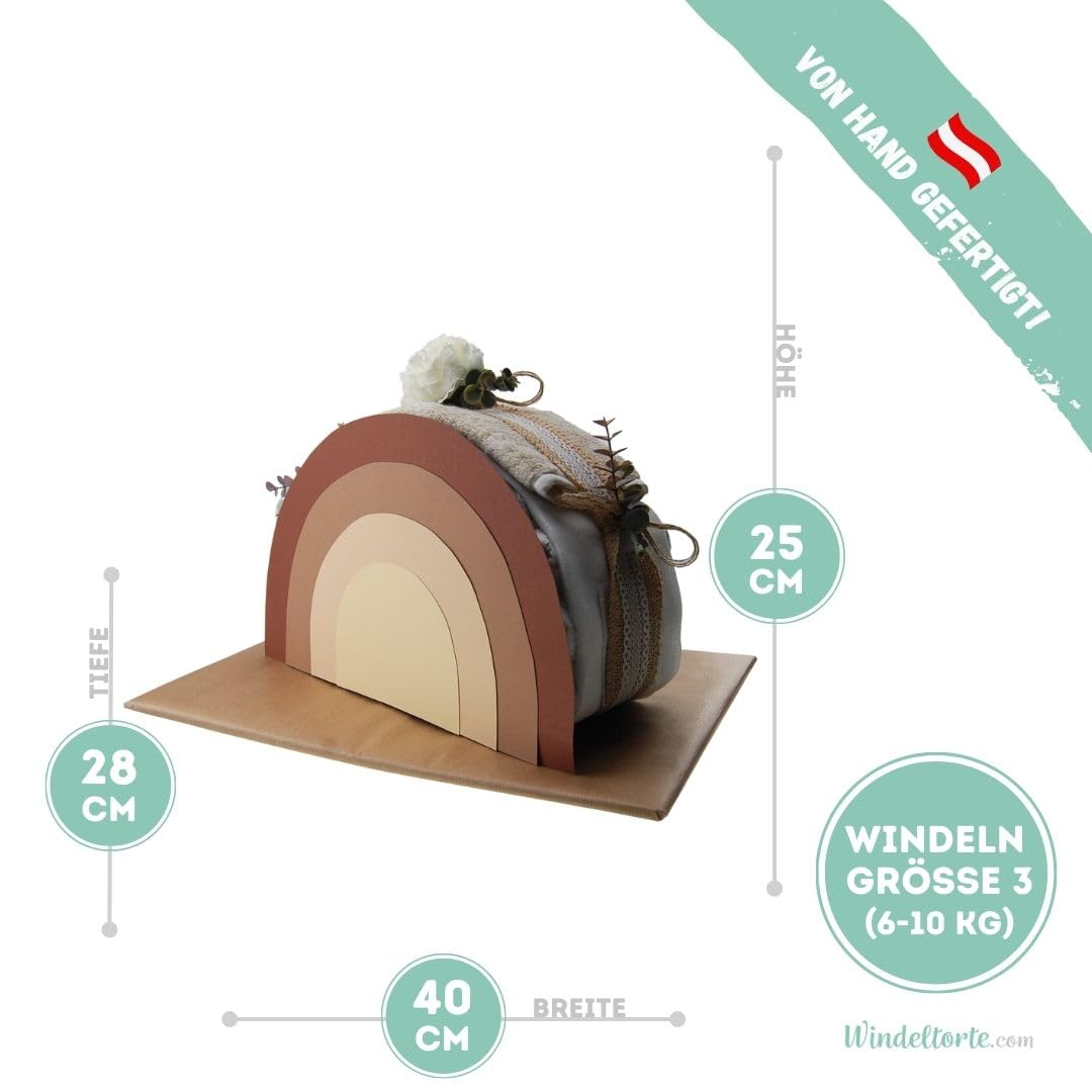 Regenbogen Vintage [JUTE & STILVOLL] - Jungen & Mädchen - Neutral Unisex - Geschenk zur Geburt - Baby Party - Babyshower - Pullerparty - Babyartikel - Windeln - Jetzt Torte kaufen