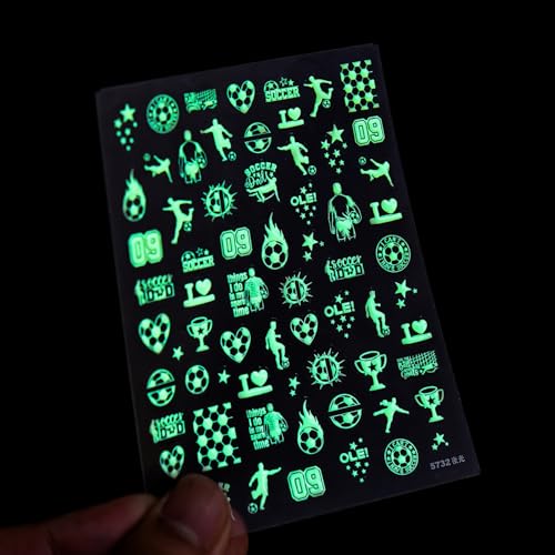 Image of Soccer Nail Stickers Decals Luminous Football Nail Art Stickers 5D Self Adhesive Design World Cup Nails Charms for Women Manicure DIY Decoration Accessories