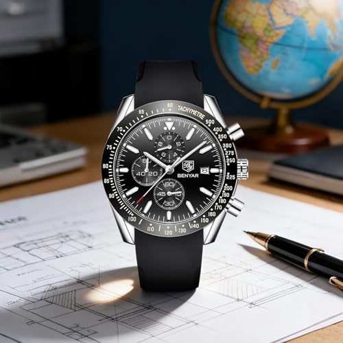 Image of BY BENYAR Watches for Men Analog Quartz Chronograph 30M Waterproof Luminous Big Face Mens Watches Business Work Sport Casual Fashion Designer Dress Men's Wrist Watches Elegant Gift for Men
