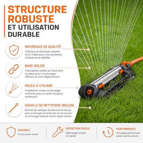 Arroseur oscillant 20 buses NEO TOOLS réglable pour pelouse 320m²