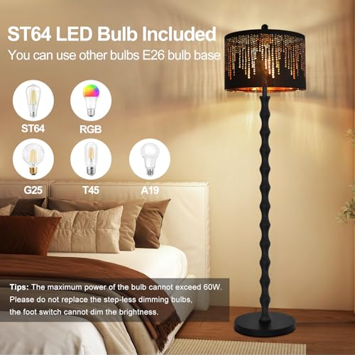 Image of AHDWDW Vintage Floor Lamp for Living Room Bedroom,Farmhouse Rustic Floor Lamps,Modern Standing Tall Lamp with Black Unique Lampshade,Gothic Mid Century Iron Floor Lamp for Office Corner Decor
