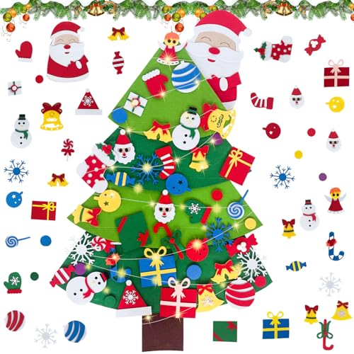 Yatosally Árbol de Navidad de fieltro para niños, 3,28 pies DIY Set de manualidades con 45 adornos desmontables, decoración de árbol de Navidad para pared/puerta, árbol de Navidad para hacer