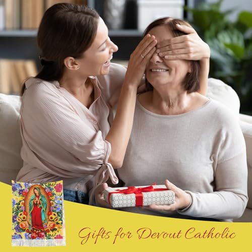 Virgen de Guadalupe Shawl Wraps for Women Catholic - Yellow Floral Scarf with Tassels - 77.6 x 28.3in4