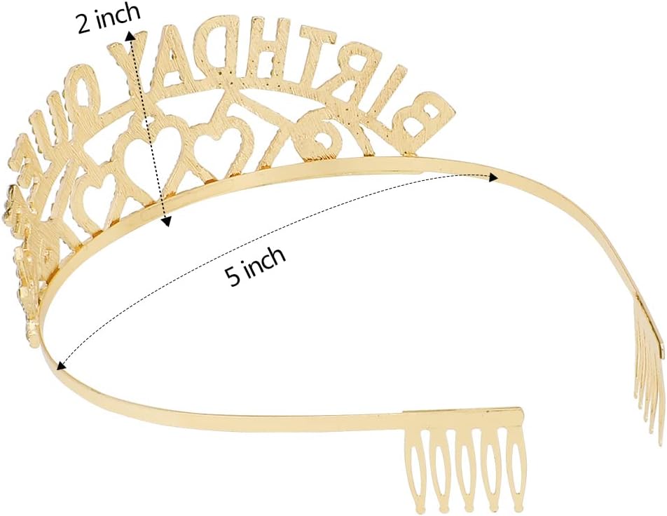 AOPRIE Birthday Tiara for Women Gold Birthday Queen Sash - Image 7