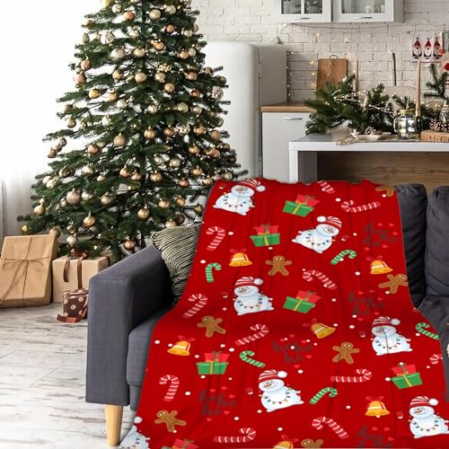 Autrucker Christmas Throw Blanket Fleece Blankets Print with Snowman Soft Warm Xmas Blanket Throws for Bed, Sofa, Couch, 150 x 130 cm