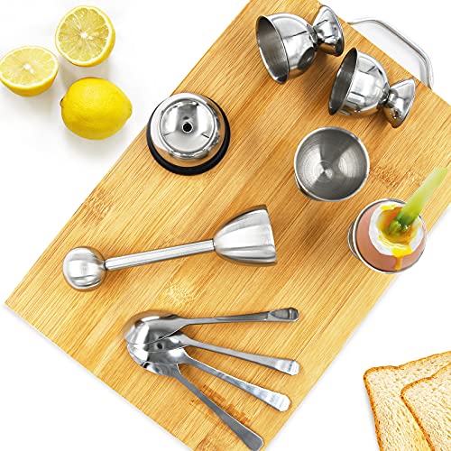 Egg Cracker Topper Set - Complete Soft Boiled Egg Tool Set Easy Eggs Opener Egg Cups Cutter & Spoons Egg Holders #TOP1