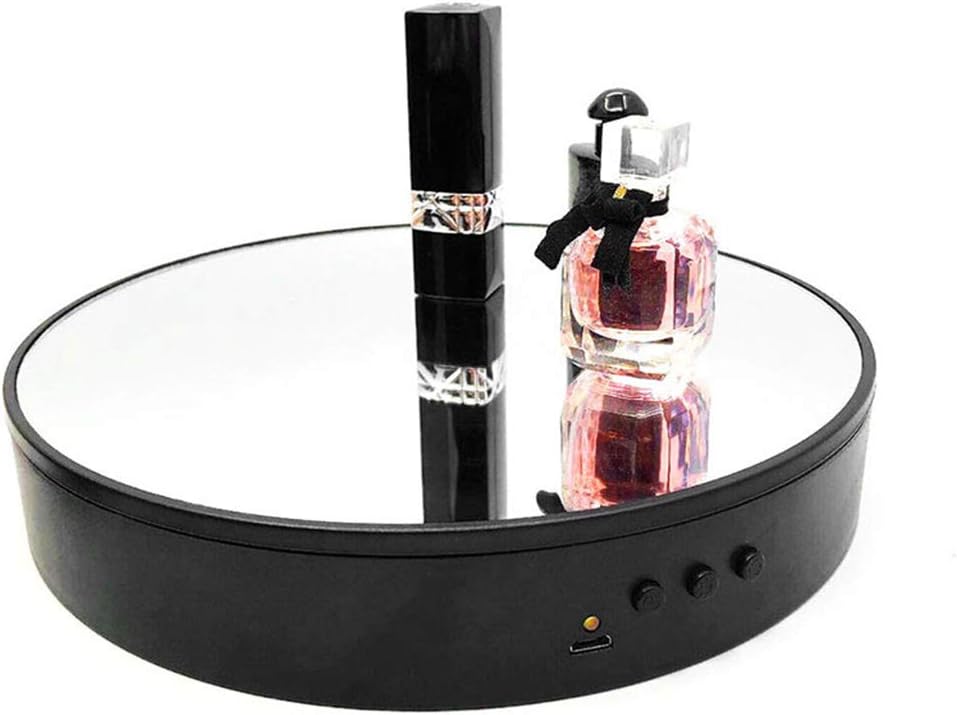 3 Speeds Electric Rotating Display Stand Mirror 360 Degree Turntable Jewelry Holder for Photography Video Shooting Props