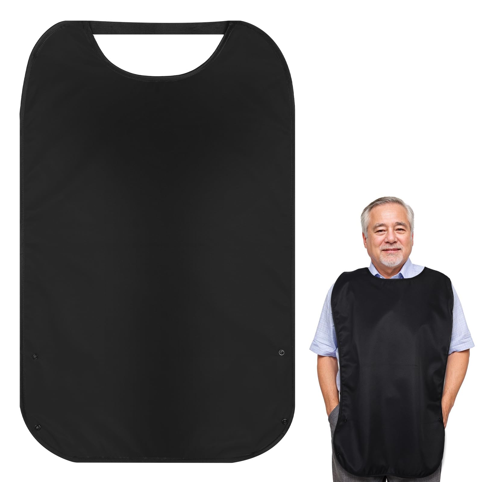 Adult Bib, Double Layer Stretchable Bib with Crumb Catcher Unisex Premium Quality Waterproof Clothing Protector Reusable Washable Large Bibs for Adult