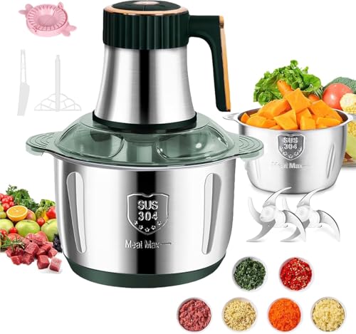 Tritatutto elettrico con ciotola in acciaio inox 5L, frullatore tritacarne multifunzione per verdure, tritacarne 500 W, 5 livelli di velocità, 6 lame rimovibili, rumore 36 dB