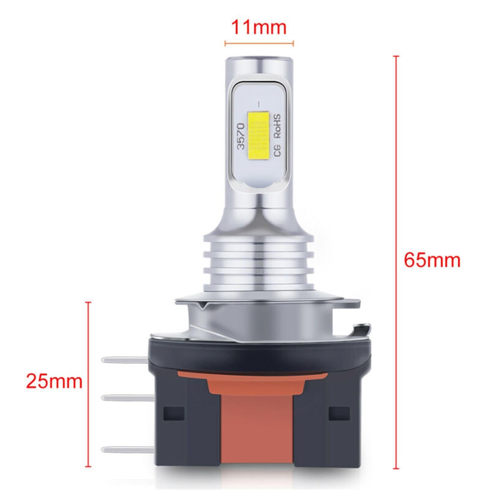 2Pcs H11B H15 Led Lamp 3570 20000LM Car Headlight 80W High Power CSP Automobile Bulb Fog Light 12-24V 3000K 6000K (Color : H15 8000K)