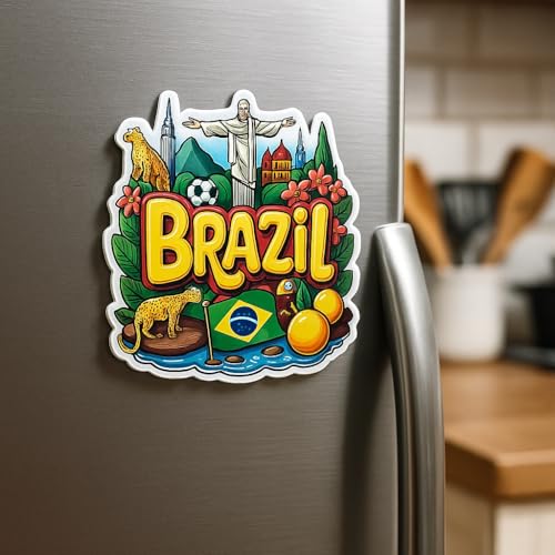 Image of Naxon Brazil Country Theme Souvenir Wooden Refrigerator Stylish Fridge Magnet - Fridge Decoration Magnet for Kitchen & Home Decor | Perfect Souvenir Gift | Size 3x3 Inches | Pack of 1