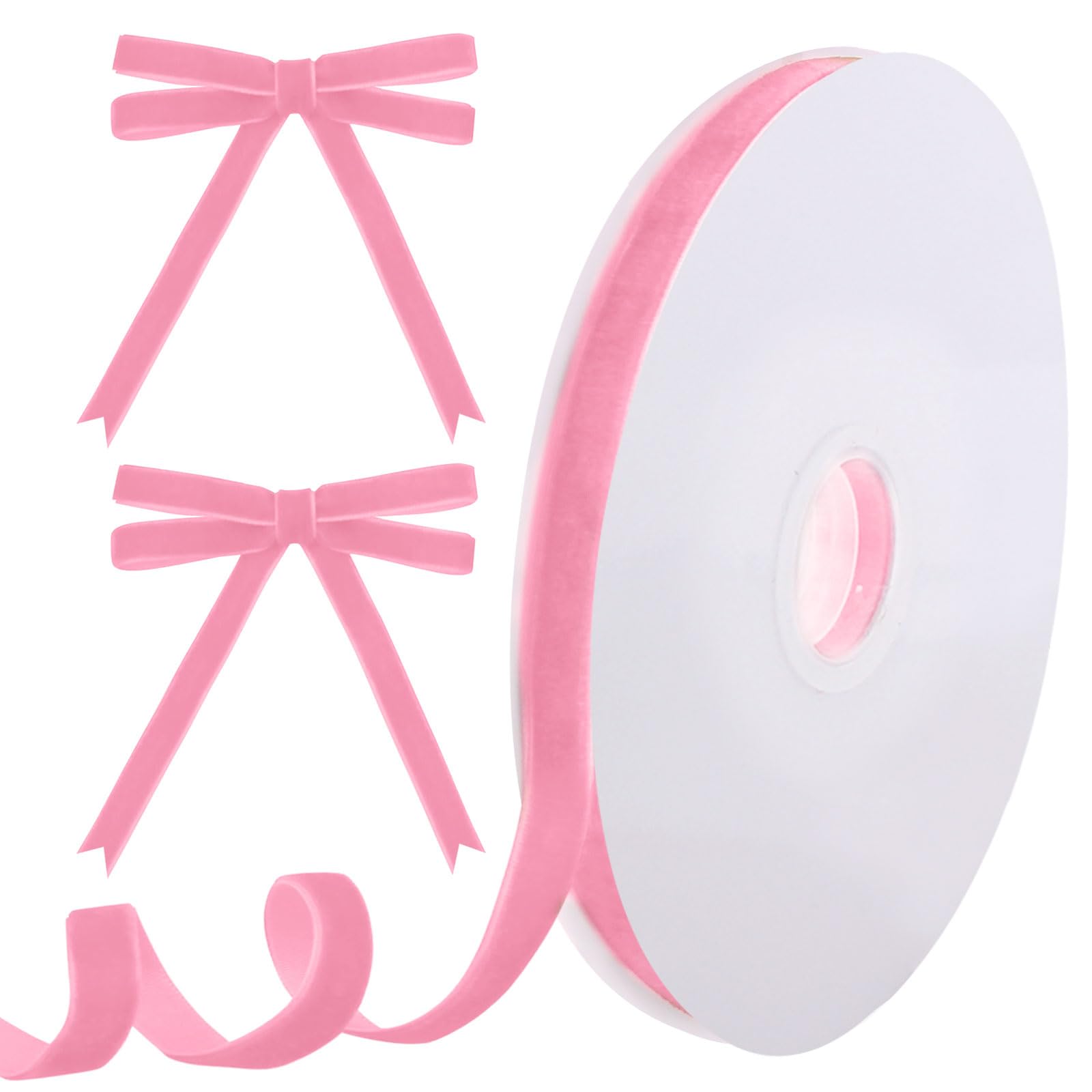 Tsorode 10 Yards Pink Velvet Ribbon for Christmas Tree, 3/8 Inch
