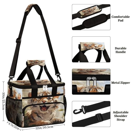 Small Tiger Insulated Picnic Backpack Lunch Box for Women Men Picnic Basket Tote Lunch Bag Picnic Bag Portable Lunch Bags for Picnic, Beach, Work, Trip,Office, Camp Animal Tiger