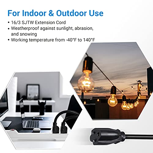 Dewenwils Extension Cord 10Ft, 3 Prong Waterproof Extension Cable For Indoor Outdoor Appliances, 16/3 Sjtw, Black, Etl Listed, 2 Pack #TOP2