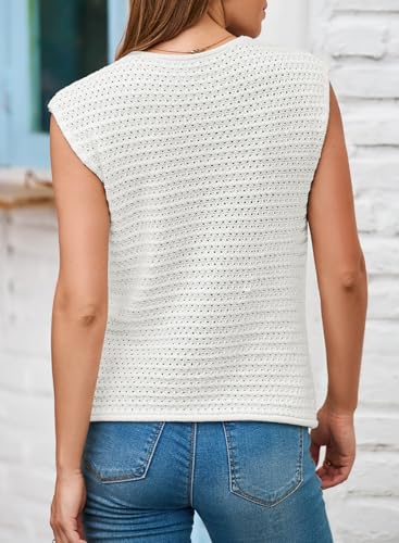 Image of EVALESS Casual Cropped Crochet Cardigan Sweaters for Women Trendy Summer V Neck Sleeveless Sweater Vest Button Up Cardigans