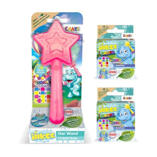 INKEE Varita Estrella con 37 Bombas de Baño para Niños con Aroma a Fresa – Set de Bolas Efervescentes y Sales de Baño Relajantes – Juguete de Agua y Buena Idea para Regalo