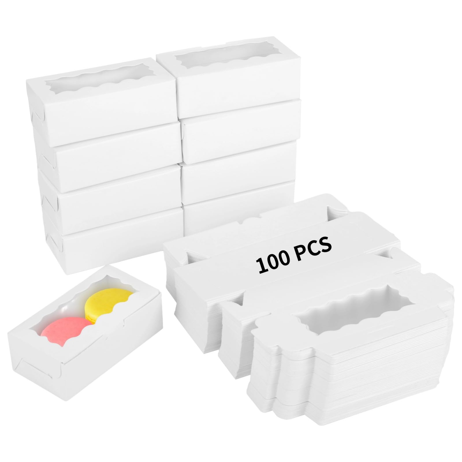 Swewarm White 100 Pcs Marcron Box With Window, Paper Cakesicle Container, Packaging Box For Candies Cookies Chocolates, 4.1 X 2.2 X 1.4 In