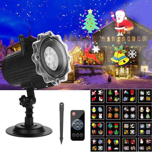ROVLAK Proiettore Luci Natale Esterno, Proiettore Halloween Interno con Telecomando e 16 Diapositive HD, Decorazione Natalizia Impermeabile per Natale, Halloween, San Valentino, Pasqua, Feste