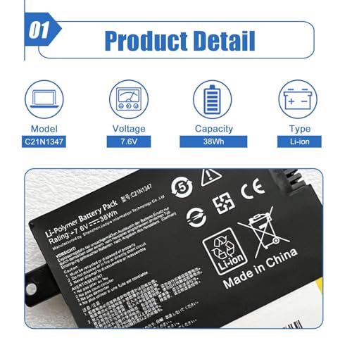 Image of C21N1347 Battery Replace for ASUS X555 X555LA X555LD X555LN X555L X555LB X555LF X555LI X555LJ X555LP X555U X555SJ X555YI A555 A555L F555 X555LD4030 A555LD4210 Series 2ICP4 /63 /134 7.6V 38Wh