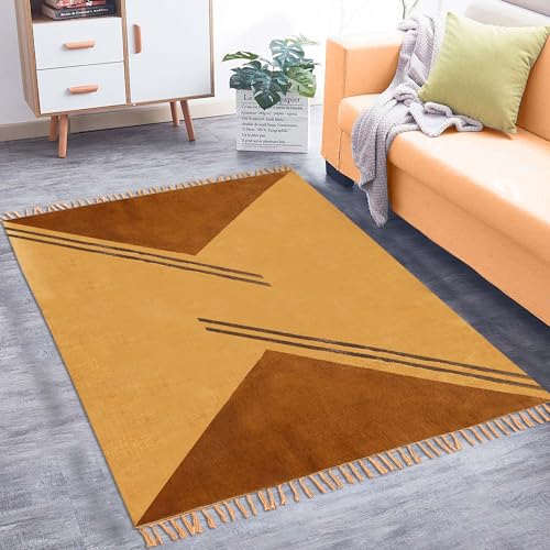 Alfombra de algodón de tejido plano CASAVANI lavable marrón 3