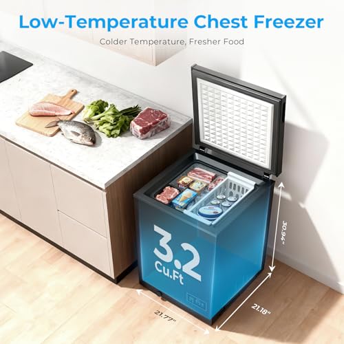 Image of Antarctic Star Chest Freezer 3.2 Cubic Feet Low-Temperature Freezer,14℉ to -40℉ with 2 Removable Baskets, Free Standing Top Open Door Deep Freezer, 7 Level Adjustable Temperature, Black