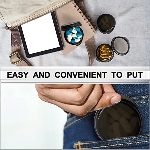 vgggrd 4 Stück Tablettenbox Tablettendose für unterwegs, Kleine Pillendose Medizin Vitamin Lebertran, Tragbar Pillenbox Mini-Pillen-Organizer tragbar für Zuhause Arbeit(Round-Schwarz)