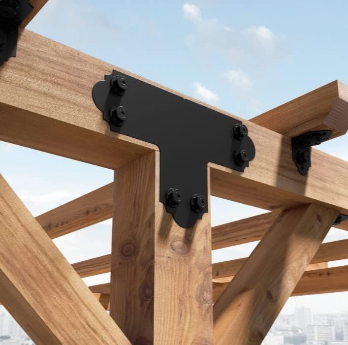 OZCO Laredo Sunset T Connector with Hex Cap Nuts 5" | Decorative T Tie Plate for Pergola, Deck, Fence and Outdoor Wood Structures | Powder-Coated Galvanized Steel Hardware