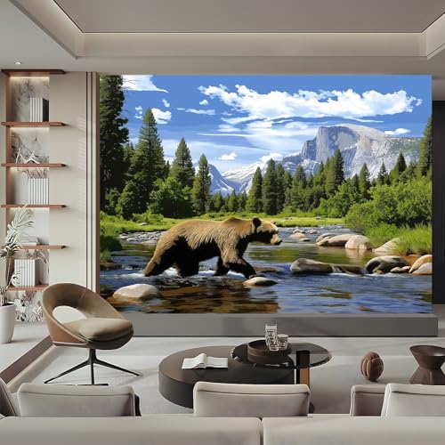 Generico Carta da Parati Adesiva Paesaggio naturale 200 x 140 cm (W x H) Carta da Parati Autoadesiva Muro Orso Pattern per Soggiorno Camera da Letto Cucina Pellicola Mobili Adesiva