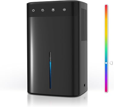 Black Electric Dehumidifier 2.6 L Quiet Room Dehumidifier for Basement Bathroom & Bedroom up to 32 m  with RGB Light Auto Shut-Off & Sleep Mode Energy-Saving Dehumidifier
