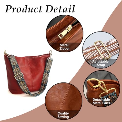 Image of Hobo Bags Vegan Leather Crossbody Bag Guitar Strap Shoulder Purses with Zipper Handbags for Women