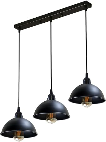 LEDSone 3 Lights Vintage Pendant Light, E27 Black Curvy Dome Shaped Shades Industrial Kitchen Lights Ceiling Pendant Lights Ideal for Bedroom Living Dining Room Hallway [Energy Class A+++]