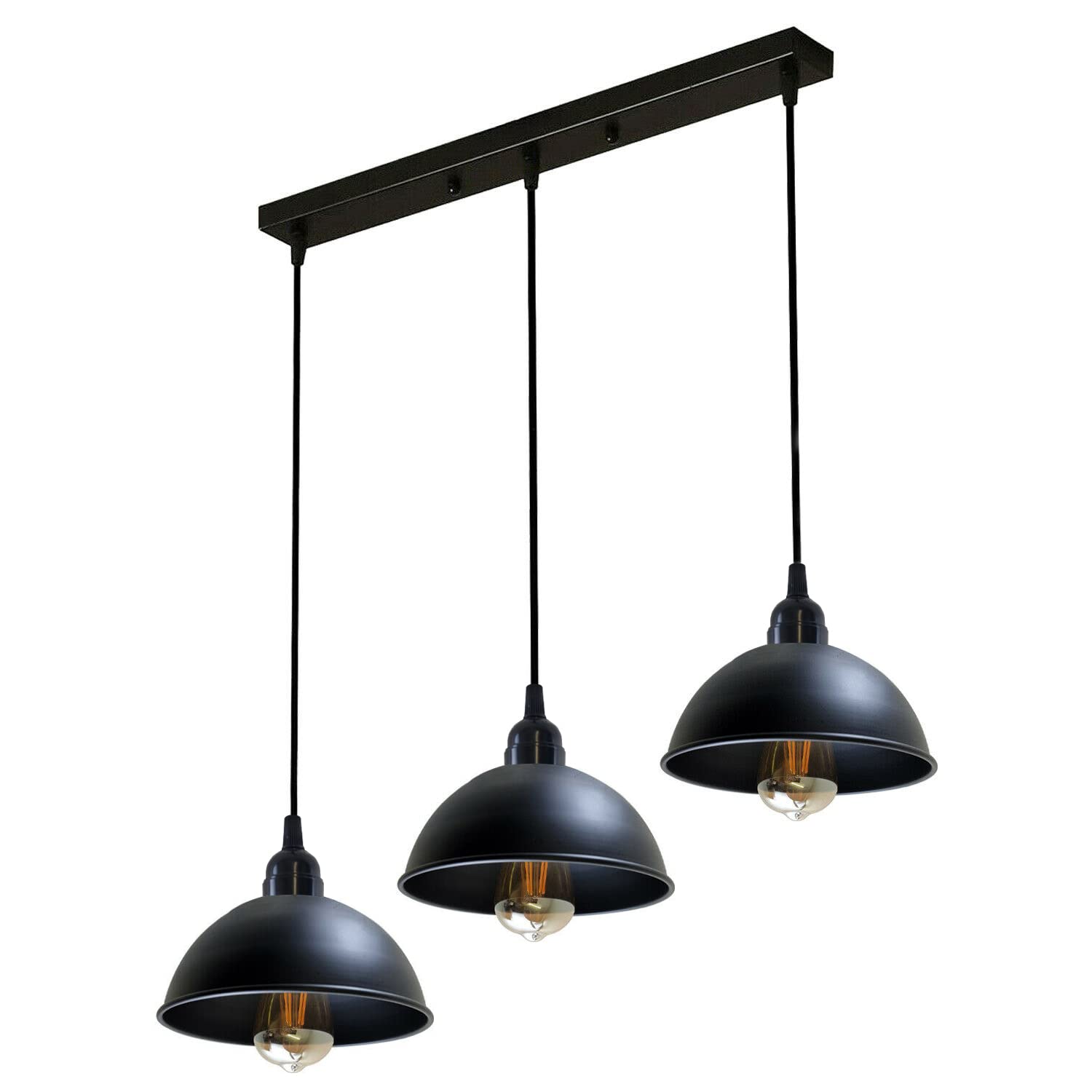 LEDSone 3 Lights Vintage Pendant Light, E27 Black Curvy Dome Shaped Shades Industrial Kitchen Lights Ceiling Pendant Lights Ideal for Bedroom Living Dining Room Hallway โ image 1