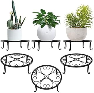 Lewondr Potted Plant Stand, [3-pack] Heart Shape Indoor Iron Flowerpot Holder Rustproof Durable Metal Garden Container Outdoor Decorative Round Supports for Planter - Black