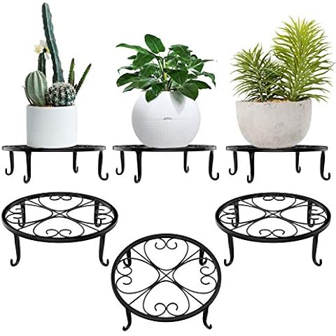 Lewondr Potted Plant Stand, [3-pack] Heart Shape Indoor Iron Flowerpot Holder Rustproof Durable Metal Garden Container Outdoor Decorative Round Supports for Planter - Black Cover