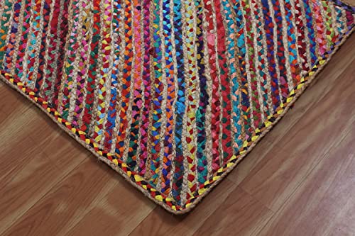 Casavani Eco-Friendly Hand Braided Rug Geometric Multipurpose Multicolor 2.6'X8'Ft' Runner Shape Chindi Cotton & Jute Rug Best Uses For Indoor Hall Room Gateway Runner Rug & Balcony 10X14 Feet #TOP6
