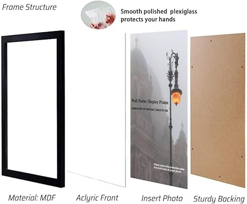 Modern Wall Photo Frame - Contemporary Home Office Decor - 75 x 50 cm Display Poster- Clear Acrylic Front - MDF Backing With Bothways Wall Hanging Hooks (75x50 cm) - Image 5