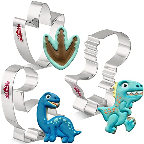 Liliao Cute Dinosaur Cookie Cutter Set - 3 Piece - T-Rex, Brontosaurus And Dinosaur Foot Biscuit Fondant Cutters - Stainless Steel #TOP4