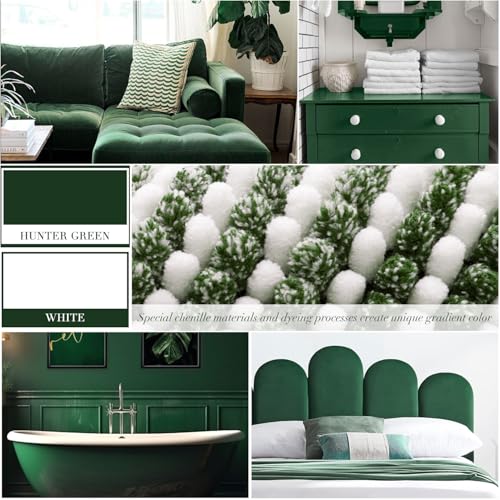 Bathroom Rugs and Mats Sets, 2 Piece Thick Absorbent Chenille Bath Mat Rug Set Non Slip, Soft Shaggy Bath Room Floor Mats for Bathroom, Machine Washable (Hunter Green, 24" x 70" Plus 20" x 32")